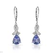 Earrings With 3.13ctw Precious Stones - Genuine Diamonds and Tanzanites Well Made in 14K White Gold Length 34mm