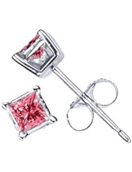 .50 Carat Brilliant Princess Cut Pink Diamond Stud Earrings SI2