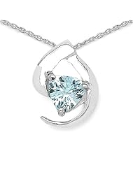 0.80 Carat Genuine Blue Topaz Sterling Silver Pendant Necklace. 18"