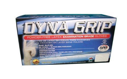 : SAS Safety 650-1002 Dyna Grip Powder Free Exam Grade 8 Mil Latex Gloves, Medium, Box of 100 Gloves by Weight Images