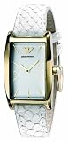 Emporio Armani Ladies leather white strap watch with gold plated case and white dial