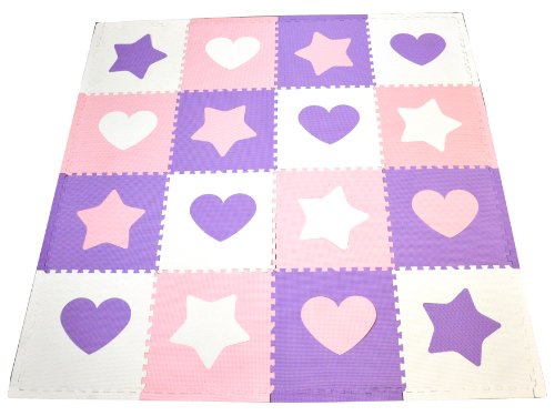 Tadpoles 16 Sq Ft Hearts and Stars Playmat Set, Pink/Purple/White