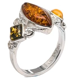 Baltic Multicolor Amber and Sterling Silver Designer Ring Sizes 5,6,7,8,9,10,11,12: Ian and Valeri Co.: Jewelry
