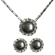 Crystal Circlet Cultured Pearl Platinum Overlay Sterling Silver Pendant Necklace & Earrings Set, Dyed Black