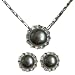 Crystal Circlet Cultured Pearl Platinum Overlay Sterling Silver Pendant Necklace & Earrings Set, Dyed Black