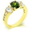 14k Gold Bonded Anniversary Ring with Prong Set Oval Cut Olive CZ Between Assorted Clear CZ in Goldtone- Size: 5-10