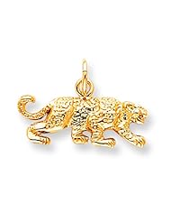 10K Yellow Gold Satin Small Leopard Charm Cat Jewelry