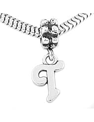 Sterling Silver Letter T Dangle Bead Charm