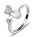 Wristchie Womens Fashion Jewelry 925 Sterling Silver Adjustable Ring Cute Cat Kitty