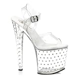 7 1/2 Inch Clear Rhinestone Sandals High Platform Sexy Shoes Stripper Shoes Open Toe