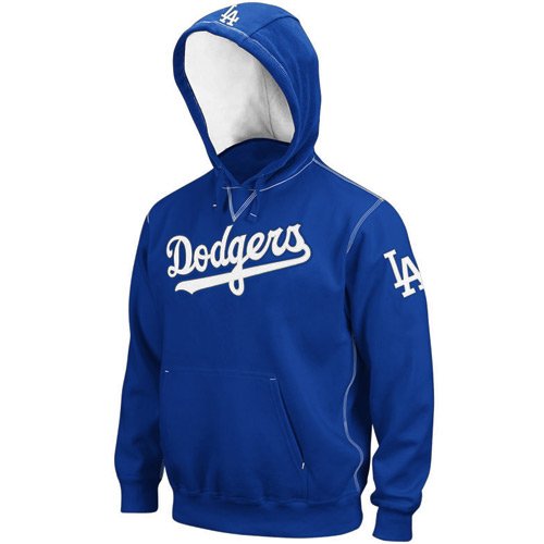 MLB Los Angeles Dodgers Long Sleeve Hooded Fleece Pull Over (Deep Royal/White, Large)
