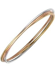 Silver Rhodium Rose And Yellow Plated Polish 2.10mm 3 Intertwine Round Tube Slip On Bangle