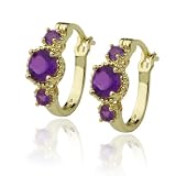 18k Gold Plated Sterling Silver African Amethyst Hoop Earrings