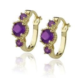 18k Gold Plated Sterling Silver African Amethyst Hoop Earrings