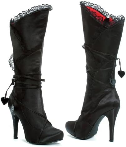 4 Inch Satin Knee High Boots Victorian Lace With Hearts Womens Sexy Boots Size: 8