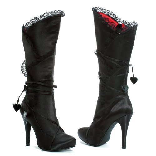 4 Inch Satin Knee High Boots Victorian Lace With Hearts Womens Sexy Boots Size: 8