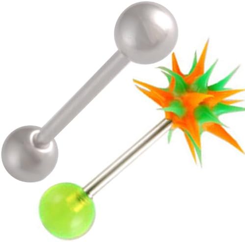 14g 14 gauge 1.6mm 19mm tongue bars nipple barbell ear rings 6mm steel koosh ball Green Acrylic AVOW 2Pcs