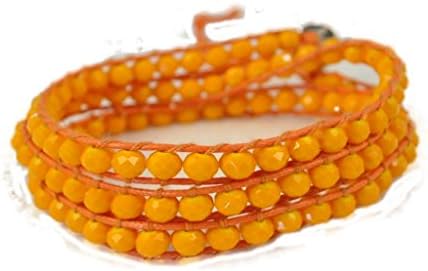 Huan Xun Orange Crystal Beaded Wrapped Friendship Bracelet, BR-1343 [Office Product]