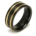 Titanium Double Yellow Golden Inlay Black Wedding Band Ring