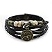 Lucky Handmade Natural Constellation Zodiac Sign Logo Genuine Real Leather Bracelet with Charms, Beads, Button, Adjustable Size, Gift for Him or for Her, Unisex (Taurus - Black Leather)