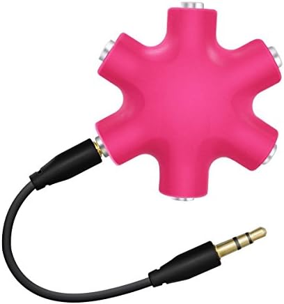 3.5mm 6-Port Multi Headphone Splitter Adapter ,AiSpeed Portable Media Players / Smart Phones with 6 Connector Cords Headset Connector Music Sharing Device for MP3 Player-HA002 Rose