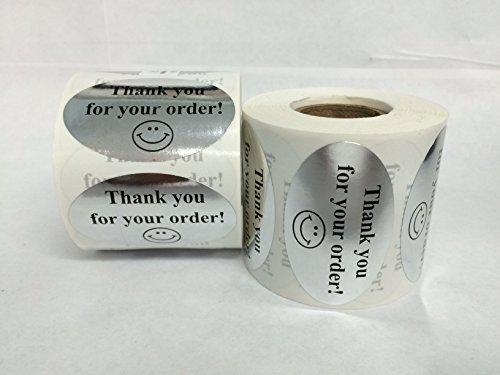 500 Labels of the 1.25x2 Oval Silver and Black THANK YOU FOR YOUR ORDER Mailing Address Shipping Labels Stickers