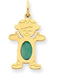 14k Yellow Gold Girl 6x4 Oval Genuine Emerald-May. Gold Wt- 0.6g.