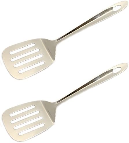 Set of 2 Heavy Gage Stainless Steel Slotted Turners, Shiny Mirror Finish, 9.5" Long, Elegant and Practical