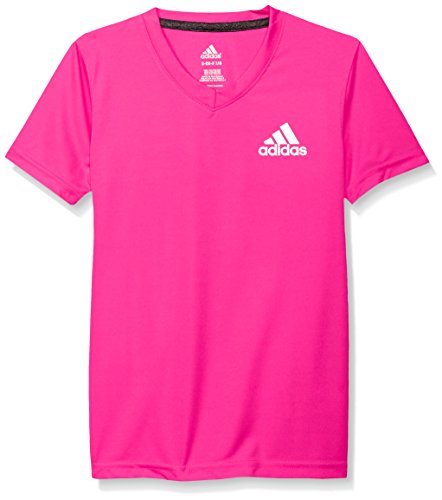 adidas Big Girls 2-Tone Vneck Climate Tee, Shock Pink, Medium