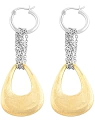 14k Two-tone Gold over Sterling Silver Dangling Teardrop Hoop Earrings