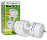 Efficient Lighting GU24, 18 Watt, Warm White Color, Compact Fluorescent Spiral Bulb