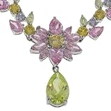 Pink Sapphire Peridot Canary Amethyst Platinum Necklace