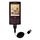 Einziehbares USB Kabel für Sony Ericsson w950c mit Hot Sync und aufladen Einsatzmöglichkeiten von Gomadic mit TipExchange Technology