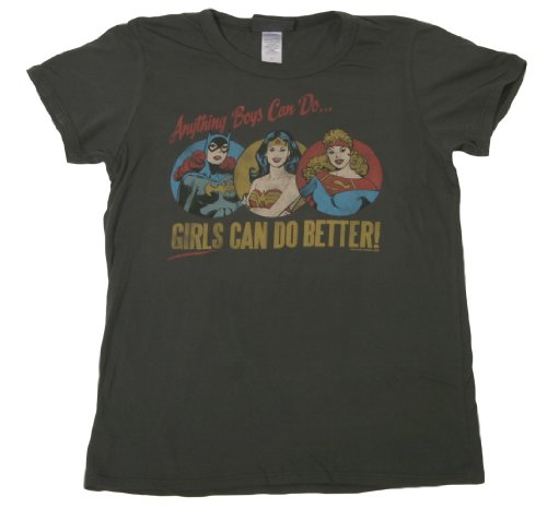  "Girls Can Do Better!" -- Batgirl - Wonder Woman - Supergirl -- DC Comics -- Junk Food Crop Sleeve Fitted Juniors T-Shirt