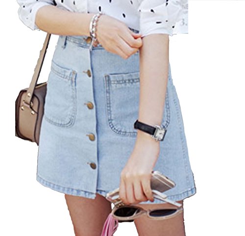 QM.HRD デニム 前 ボタン ポケットミニ スカート Aライン キュート 美脚 着回し 抜群 モード ファッション ガーリー スタイル テイスト フリー ポケット