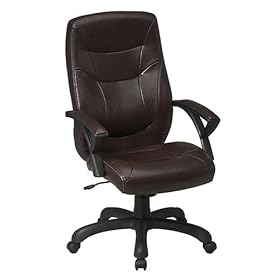 Office Star Deluxe High-Back Executive Faux Leather Chair with Padded Arms, Black