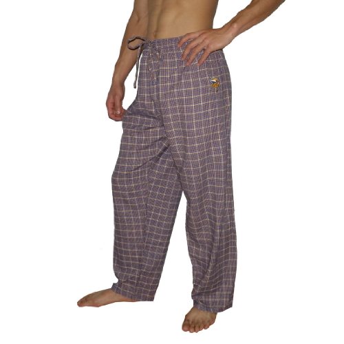 Mens NFL Minnesota Vikings Plaid Cotton Thermal Sleepwear / Pajama Pants - Purple & Yellow (Size: 2XL)