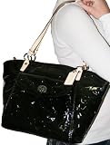 Women's Leah Embossed Patent Black Leather Dual Handle Tote: Black Tote