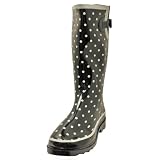 Classic Black & White Polka Dot Print Rubber Rain Garden Boots