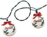 Kurt Adler White Coca-Cola Lights with Holly Leaves