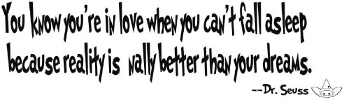 By Decorainbow-Dr. Seuss You know you're in love when you can't fall asleep because reality is nally better than your dreams. Home Decoration wall window computer car bumper decal sticker