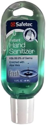 Safetec Instant Hand Sanitizer Tottle Bottle - 1.5 [50 Pieces] *** Product Description: 1.5 Fl Oz Hand Sanitizer In Travel Size Plastic Bottle. Kills 99.9% Of Germs. Enriched With Aloe Vera. Fresh Scent. Bottle Has Hole For Key Ring. ***