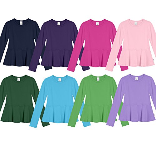 City Threads Big Girls' Cotton Long Sleeve Peplum Top Blouse Shirt (Size 7-16)