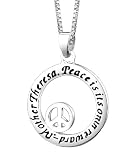 Sterling Silver Peace Is Its Own Reward Mother Theresa Circle Pendant, 18