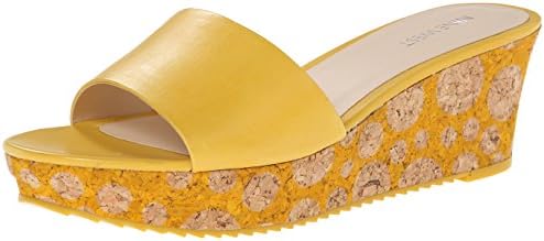 Nine West Women's Confetty Leather Wedge Sandal, Yellow, 8 M US