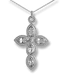 Jewelry : Large Marquise Stone Diamond Pave Cross Pendant