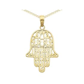 Hamsa Pendant in 14K Yellow Gold with Chain