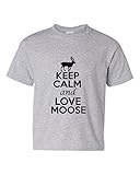 Keep Calm And Love Moose Statement Novelty Youth Kids T-Shirt Tee (X-Large, Sports Gray w/Black)