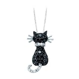 10K White Gold 1/3 ct. Black and White Diamond Cat Pendant with Chain