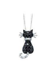 10K White Gold 1/3 ct. Black and White Diamond "Cat" Pendant with Chain
